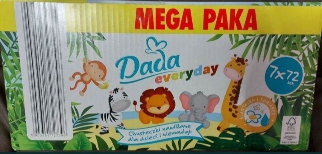 1zł Wysyłka Duzy karton chusteczek DADA Everyday Mokre Zielone7op.NOWE