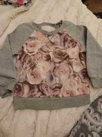 Bluza bluzka 80/86 szara w kwiaty dresowa