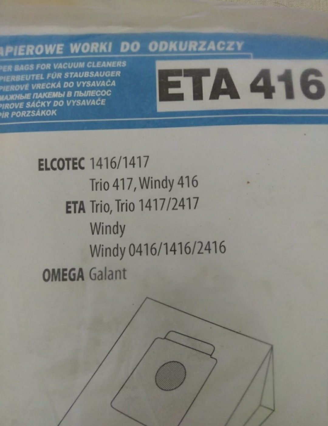 Worki papierowe do odkurzacza ETA 416 Trio Windy Omega Galant 14 szt