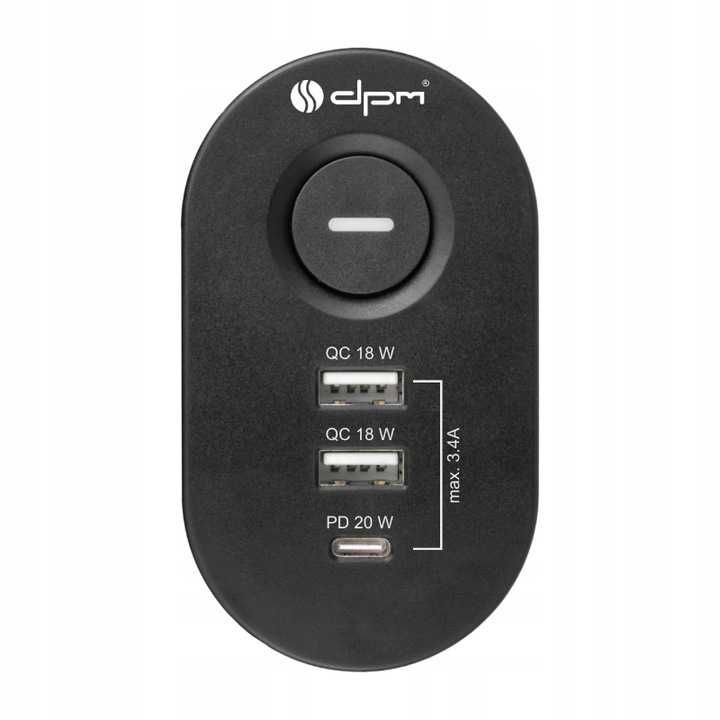Listwa podblatowa, 3 gniazda, 3 x USB, 1,5 m, czarna lub biała