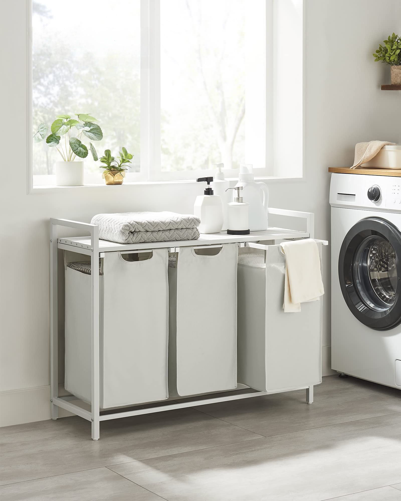 Kosz na pranie z półką 3 komory sorter wolnostojący LOFT 114L biały