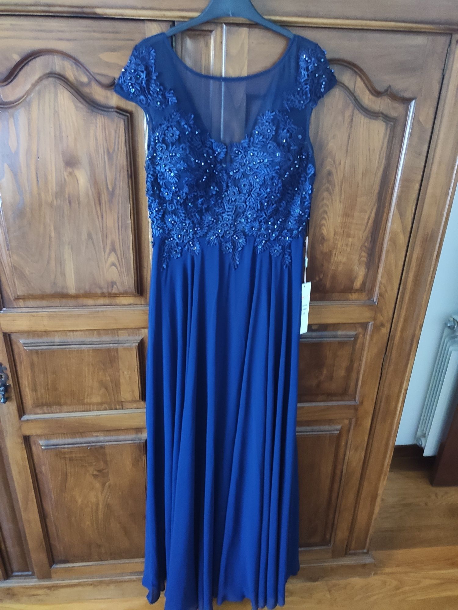 Vestido de cerimónia azul novo com etiqueta