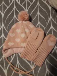 Zestaw komplet czapka rękawiczki H&M dziewczęcy zimowy 74/80