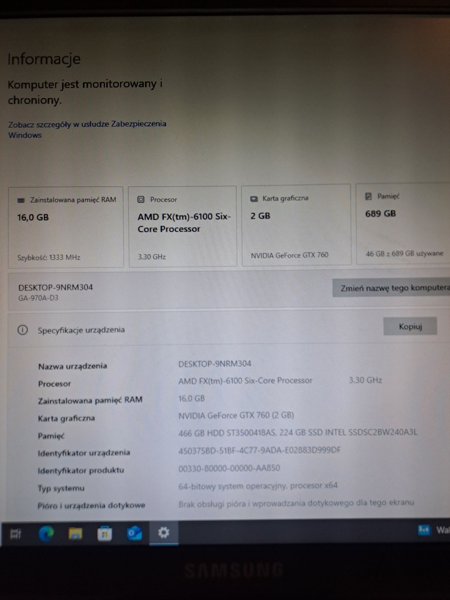 Komputer AMD FX-6100, Nvidia GTX 760, 16gb RAM, ssd