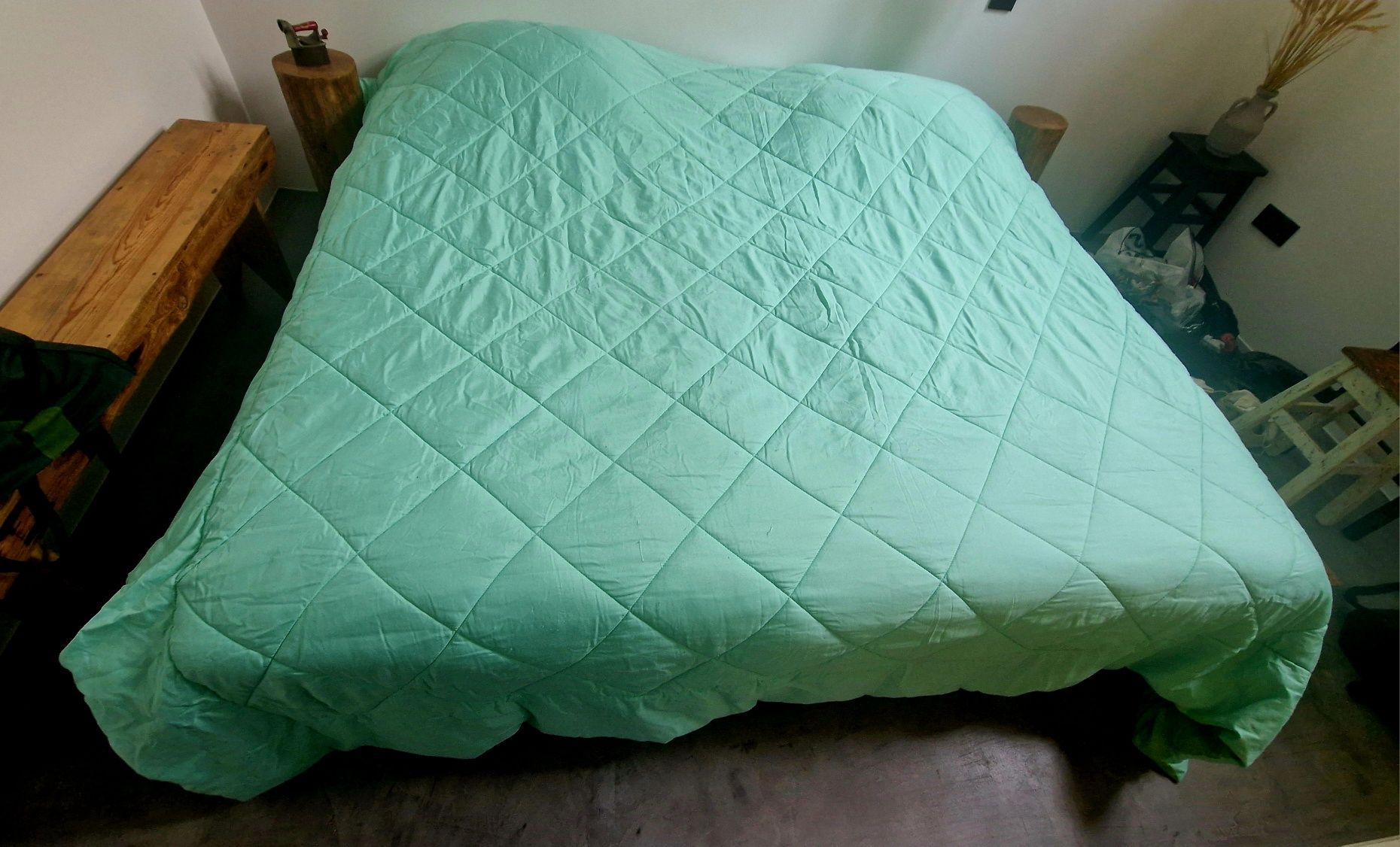 Edredão 2 faces azul/verde pistache 240 cm x 260 cm