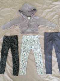 3x leginsy r. 110/116 i krótka bluza z kapturem legginsy spodnie