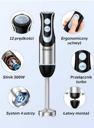 Blender ręczny FRESKO 4w1 1000W turbo + kubek + siekacz