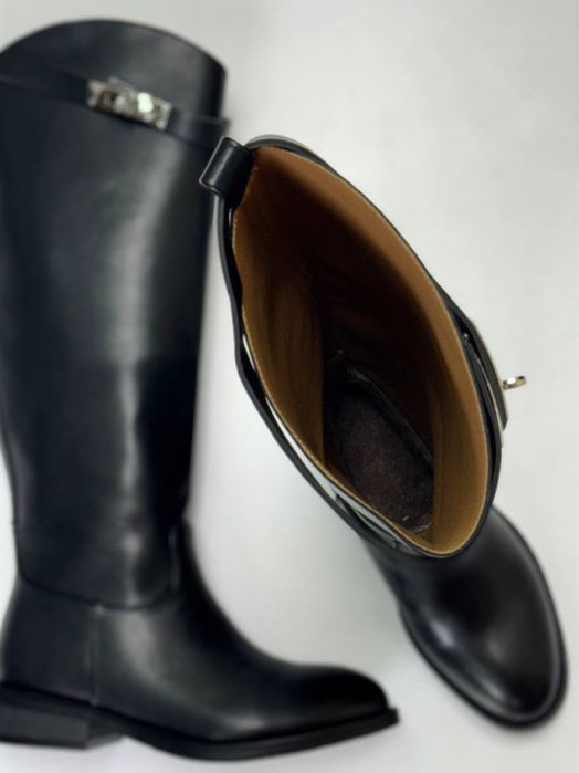 Женские зимние кожаные сапоги трубы жокеи