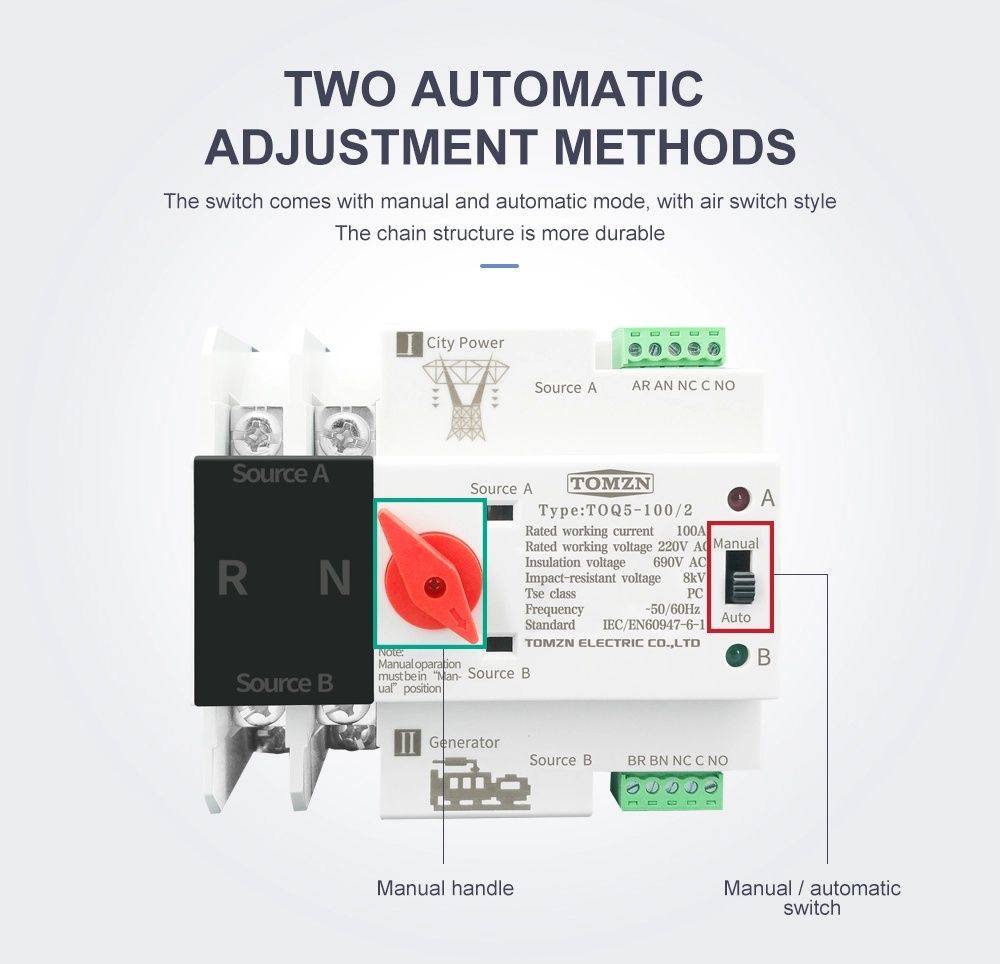 Transferidor Automático de Electricidade Contactor Dual comutador