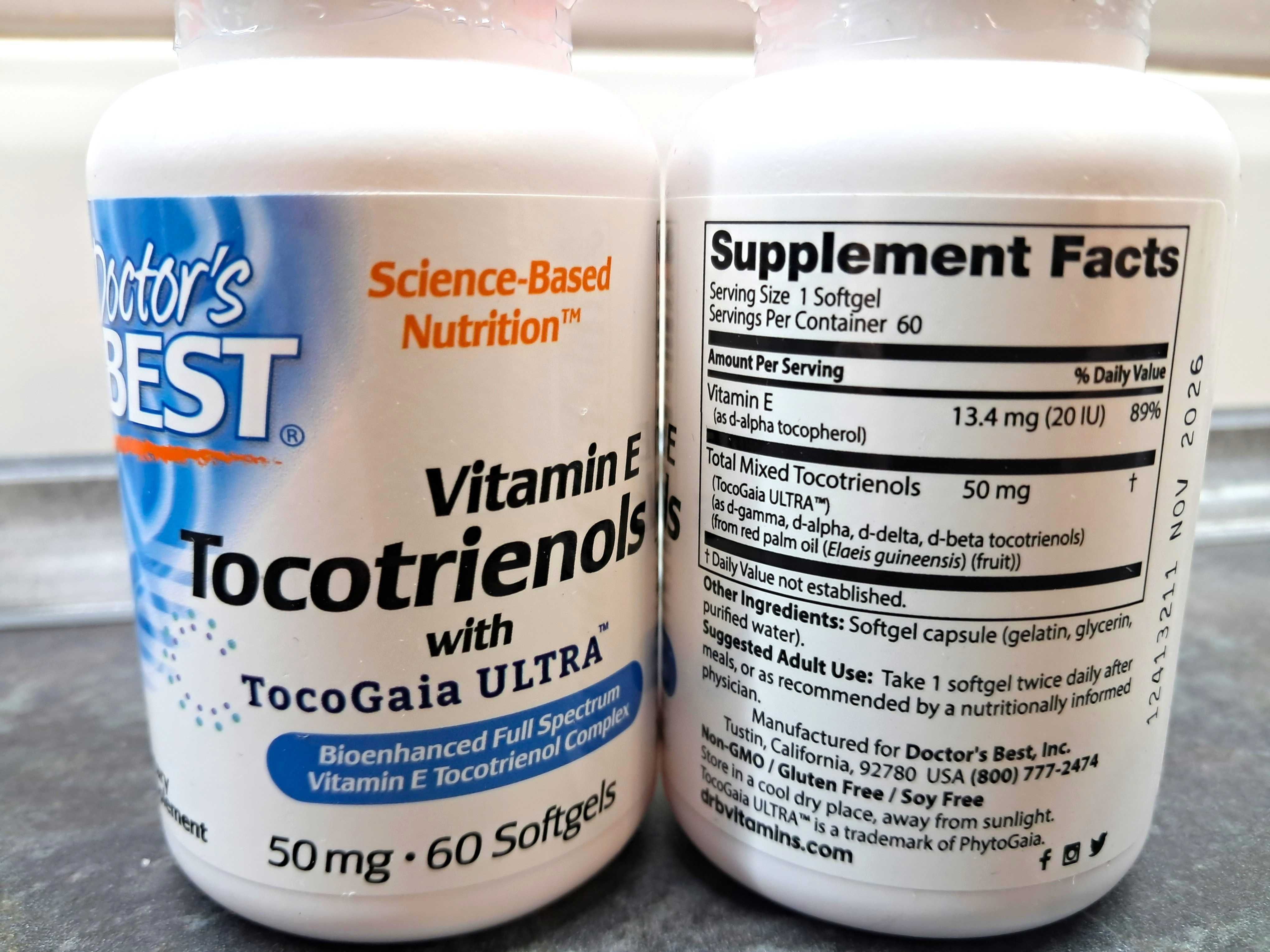 Doctors Best, Vitamin E Tocotrienols 50 мг (60 капс.), токотриенолы