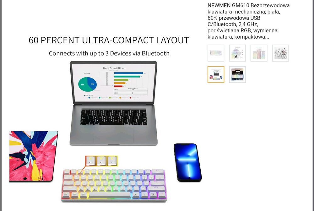 Newmen GM610 60% bezprzewodowa klawiatura mechaniczna, przewodowa/Blue