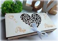 Drewniane pudełko na pieniądze wesele ślub życzenia skrzynka