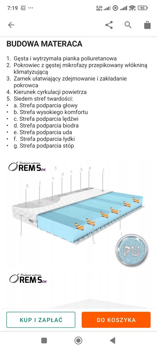 Materac piankowy 110*200