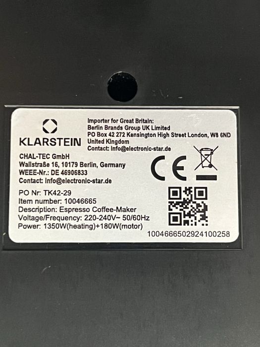 Кавоварка з млином з Німеччини Klarstein GrandPresso 10046665