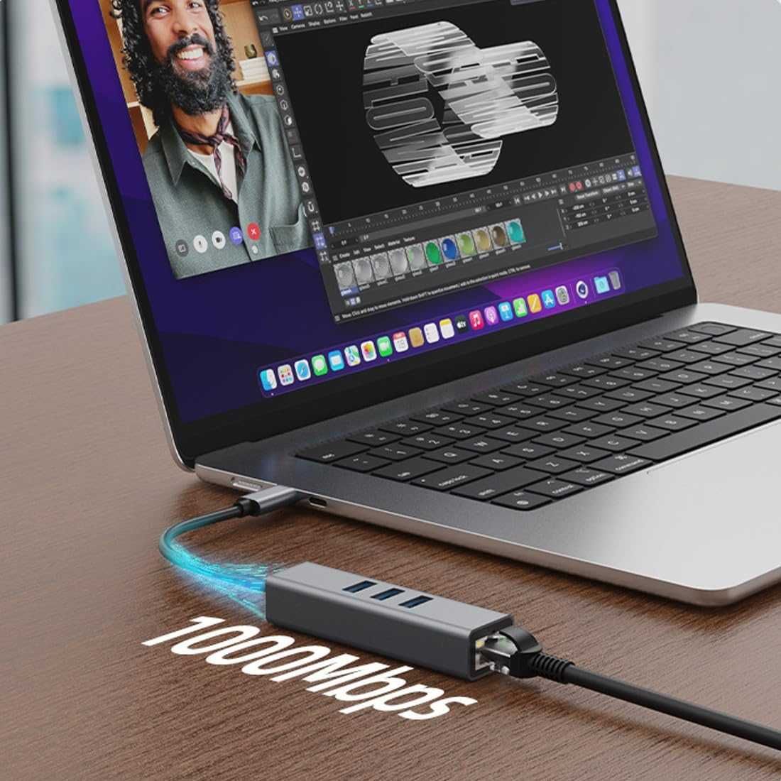 4 w 1 USB 3 USB C/Hub 3x USB 3.0+Ethernet RJ45 LAN Gigabit 1000MB 118