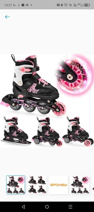 SPOKEY Łyżworolki 4w1 Łyżwy Rolki Wrotki Regulowane LED 30-33