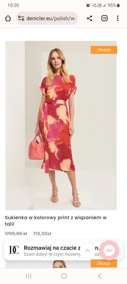 Sukienka Deni Cler w kolorowy print z wiązaniem w talii