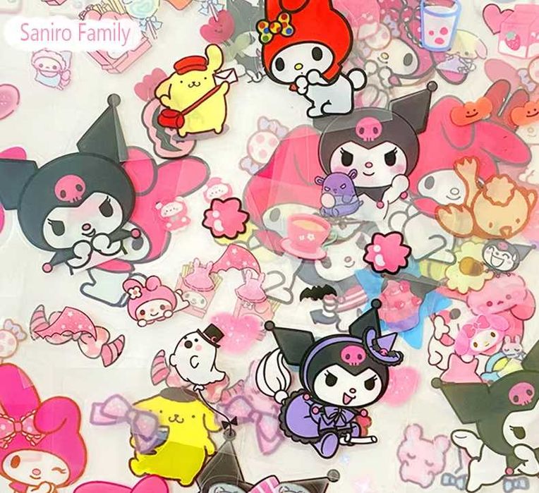 pudełko 100 arkuszy naklejki wlepy My Melody Kuromi Cinnamoroll