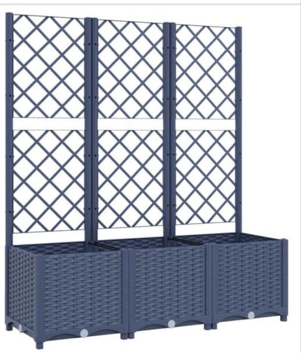 Donica ogrodowa z kratką, niebieskoszara, 120x40x136 cm, PP