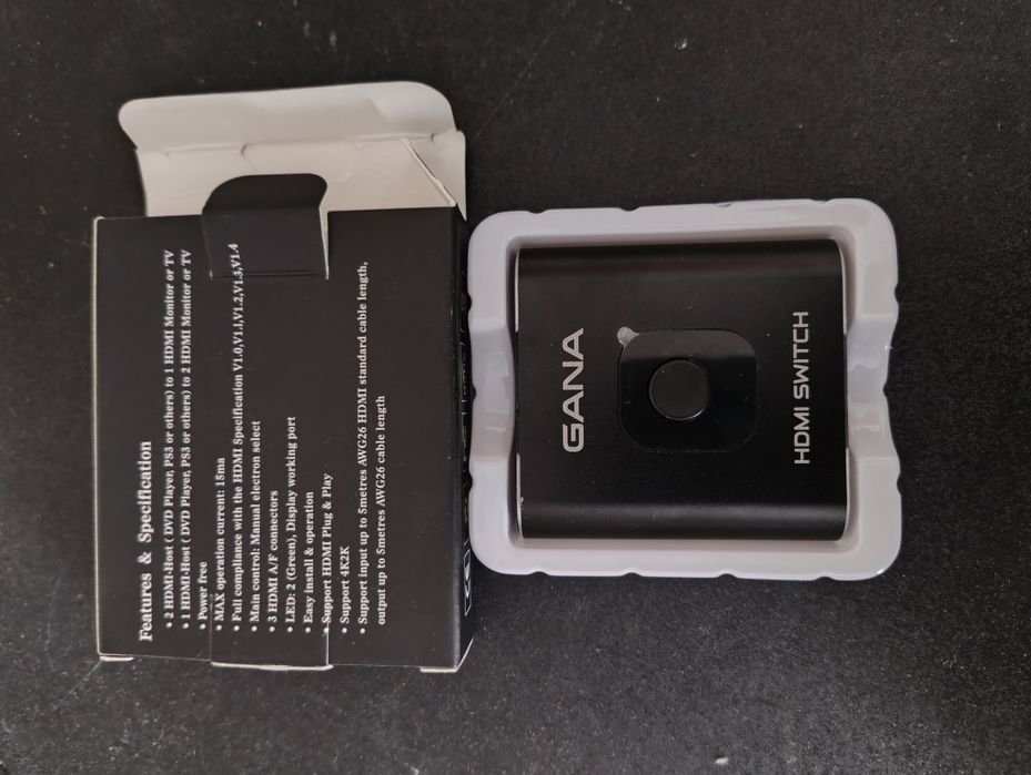 GANA HDMI Switch, czyli przełącznik/rozdzielacz HDMI. 2 gniazda.