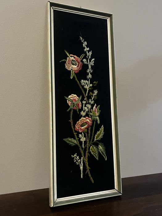 Vintage haftowany obraz/plaskorzezba