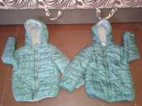 BLIŹNIAKI dwie kurtki zimowe ocieplone, zielone rozmiar 104 - 110