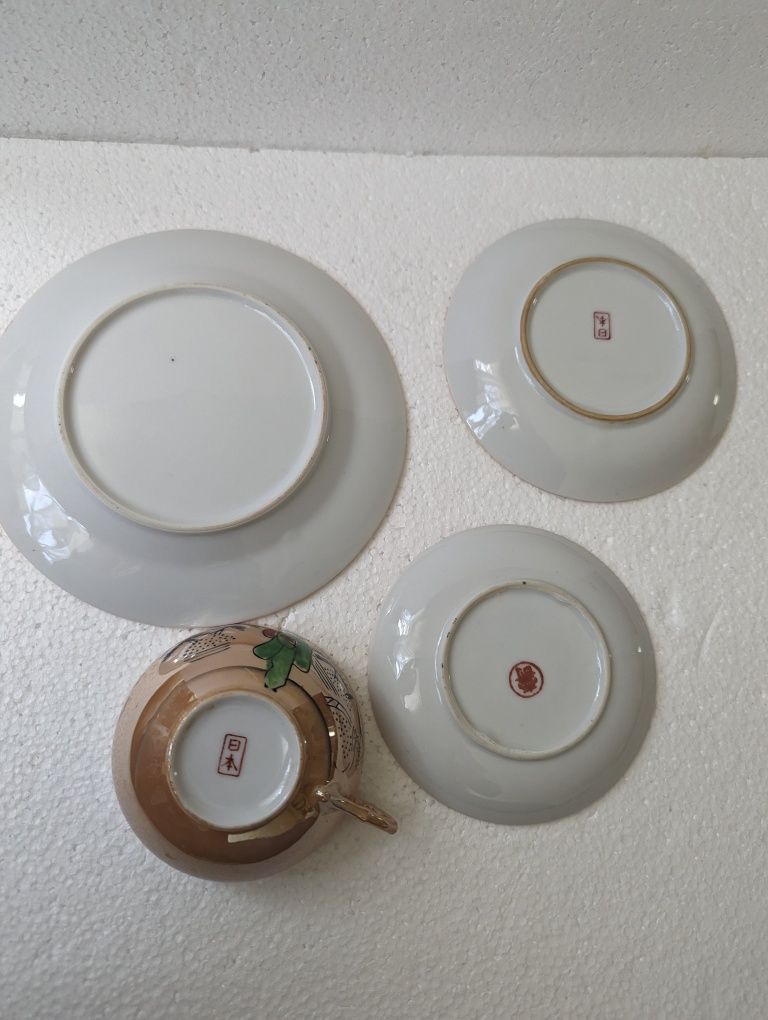 Komplet japońska porcelana trio filiżanka 3 podstawki talerzyki