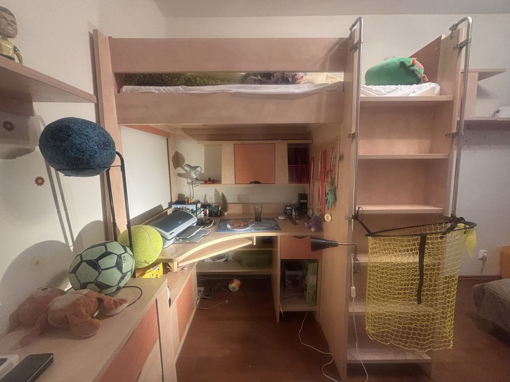 Łóżko piętrowe z szafą, biurkiem i materacem – BOG-FRAN ELF