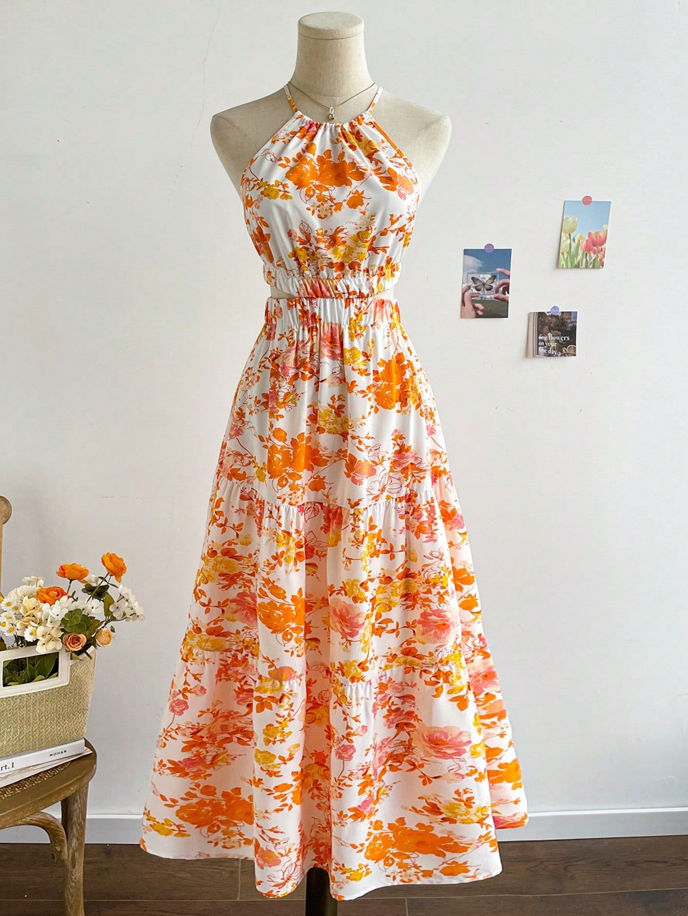 Sukienka Letnia Boho W Kwiaty Z Wycięciem W Talii Maxi Casual Shein S