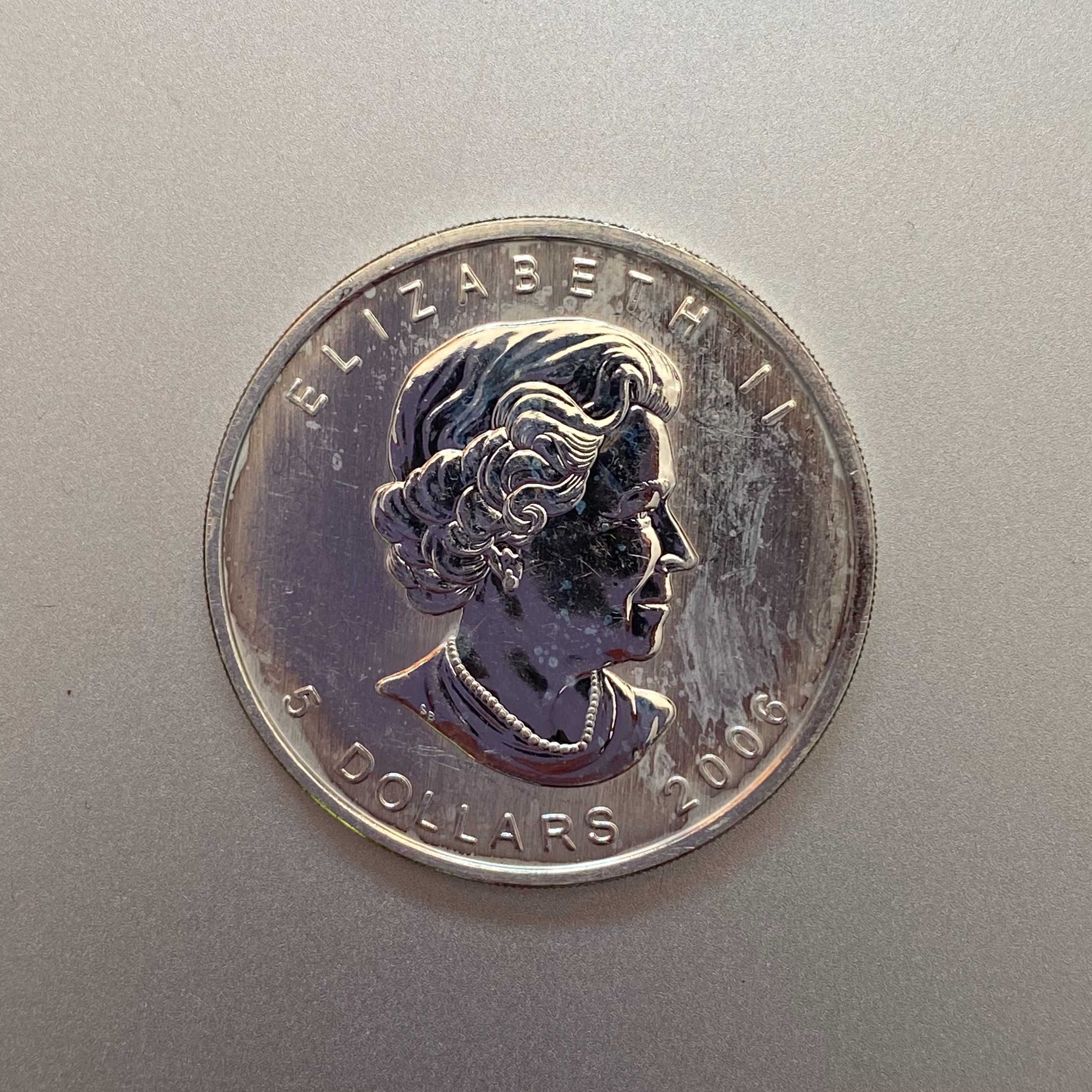 Серебряная монета 1oz 31,1г Кленовый Лист Канада 5 долларов 2006