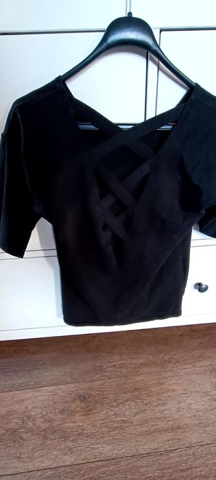 Bluzka Zara czarna plecy na plecione bawełna M