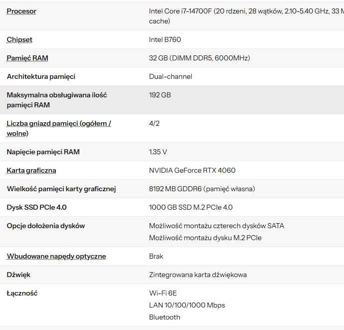Komputer gamingowy GAM4R od X-com / i7-14700F/32GB/1TB/RTX4060/W11x