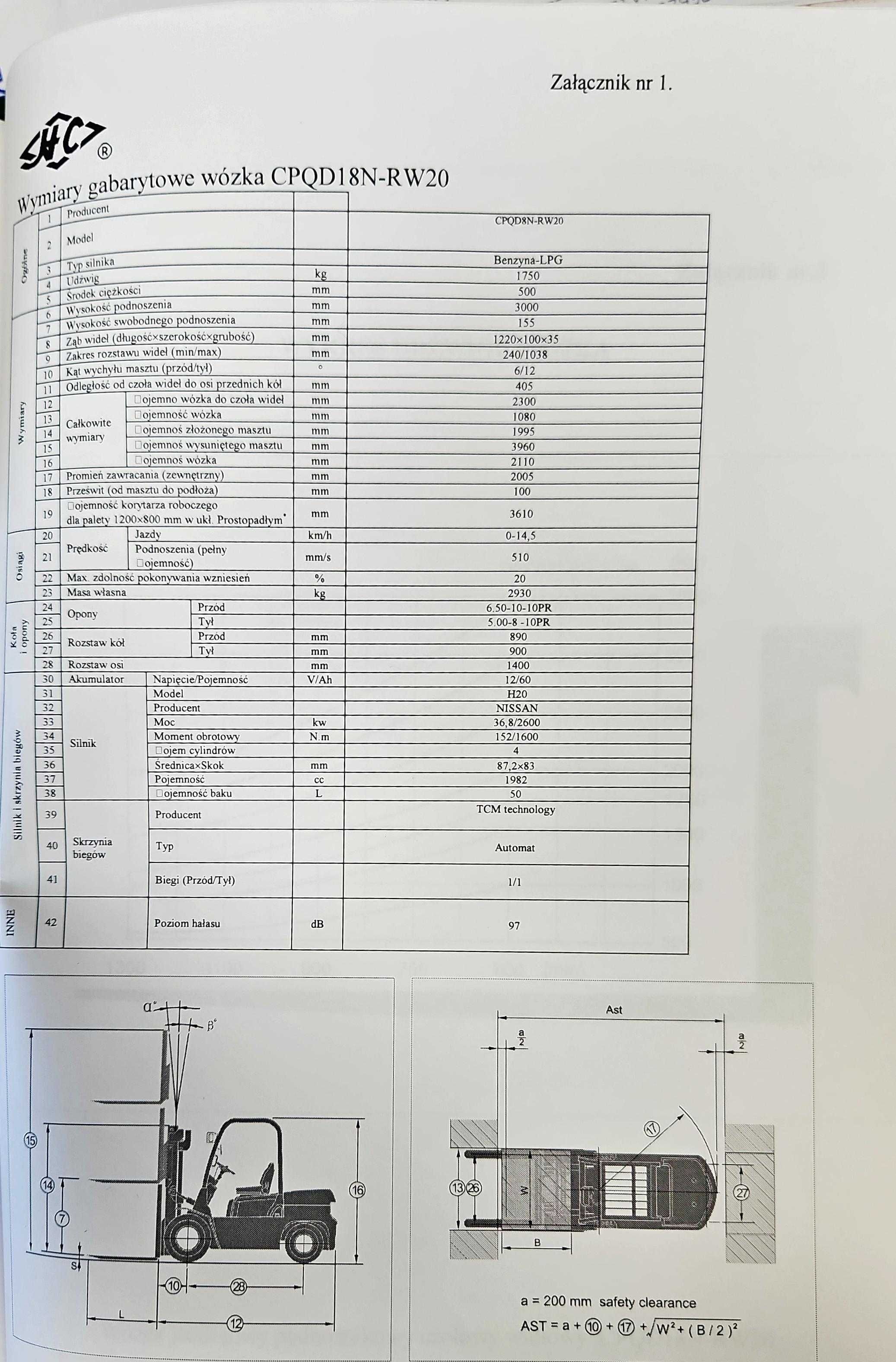 wózek widłowy HC CPQD18N-RW20; 1,8t; LPG; 6156mth; FV