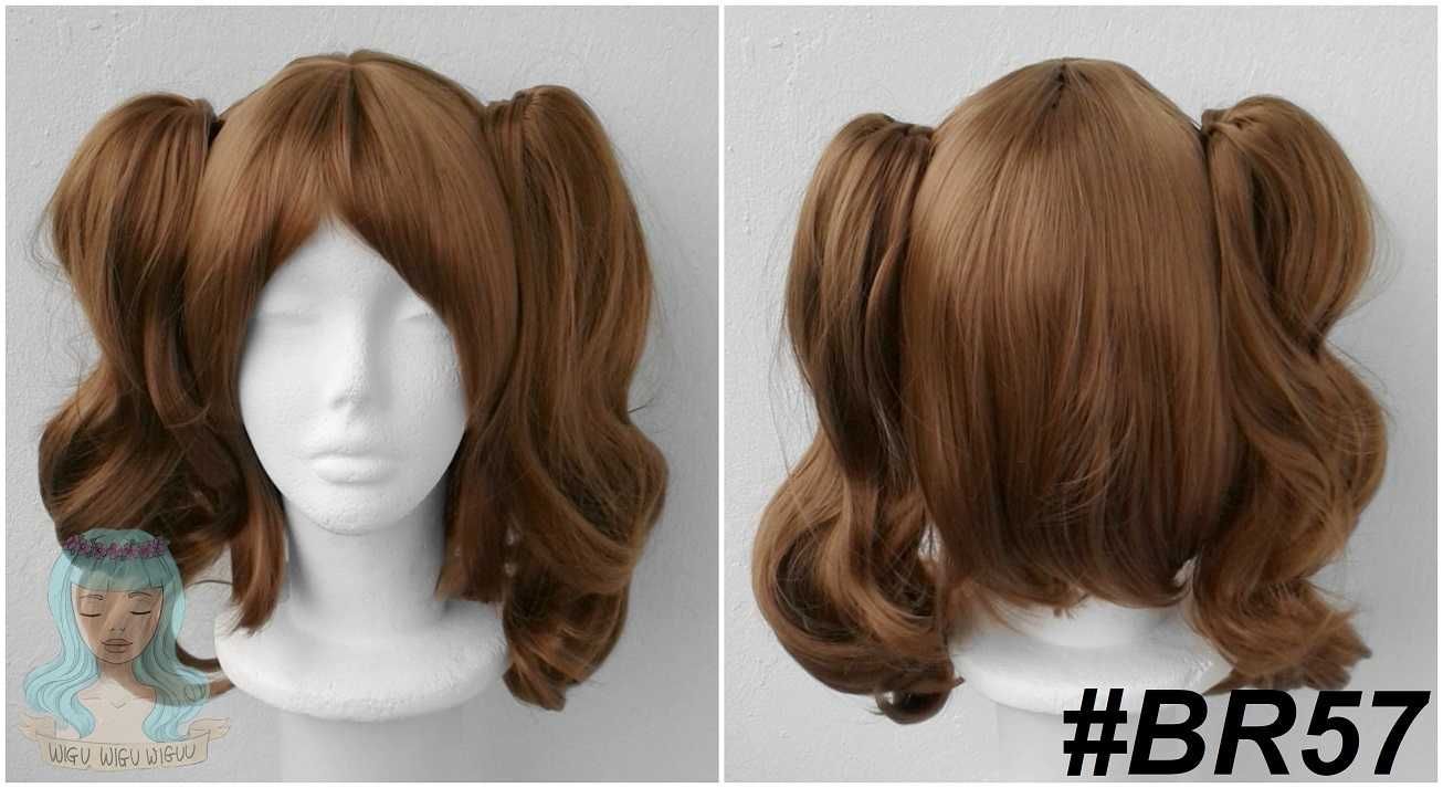 Promocja Brązowa krótka peruka z kitkami grzywką cosplay wig lolita