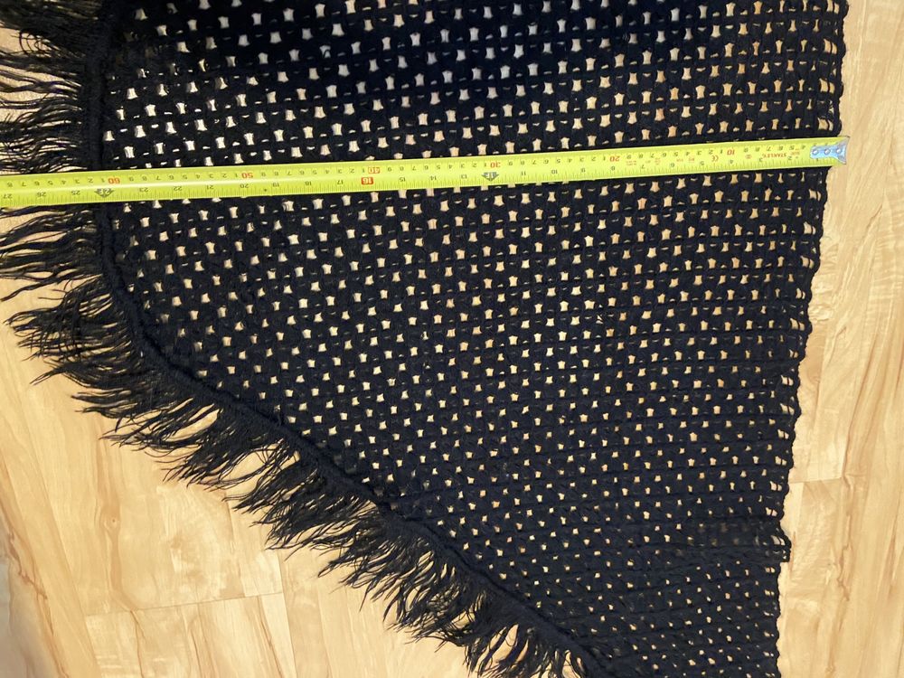 Czarna Vintage chusta szal ponczo poncho narzutka uniwersalna hadmade