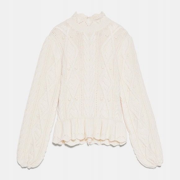 ZARA sweter elegancki z falbaną cream NOWY