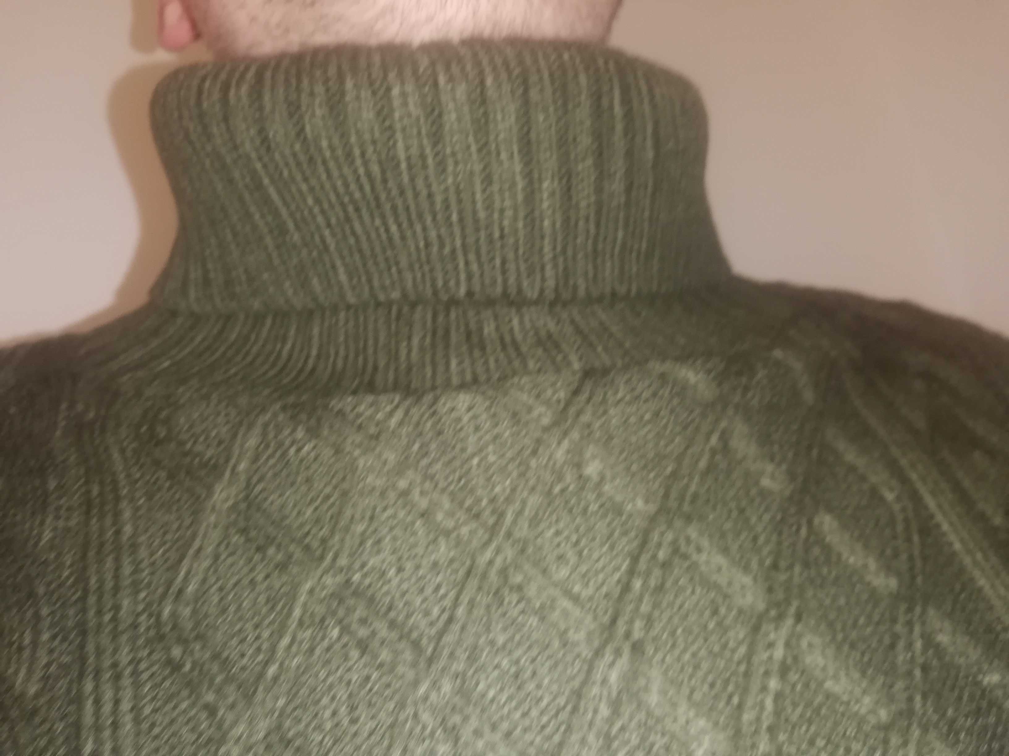 Męski sweter z golfem  Zielony L