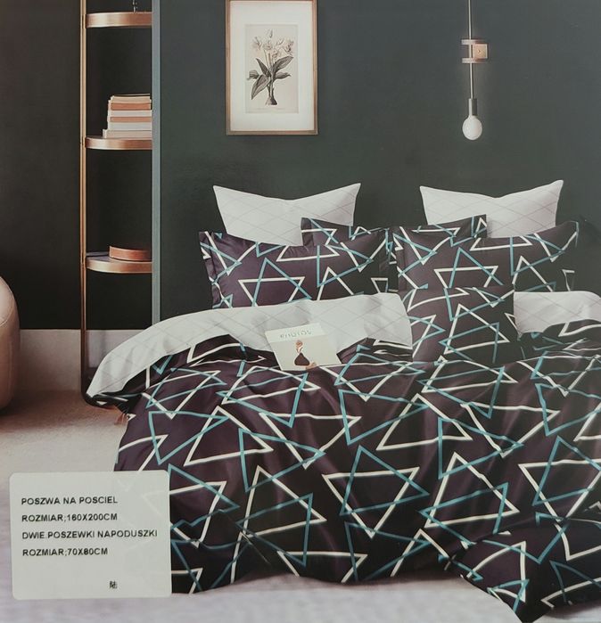 Komplet Pościeli Granatowa w trójkąty 160x200 1-15