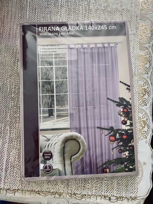 firana gładka długa fiolet fioletowa zasłona