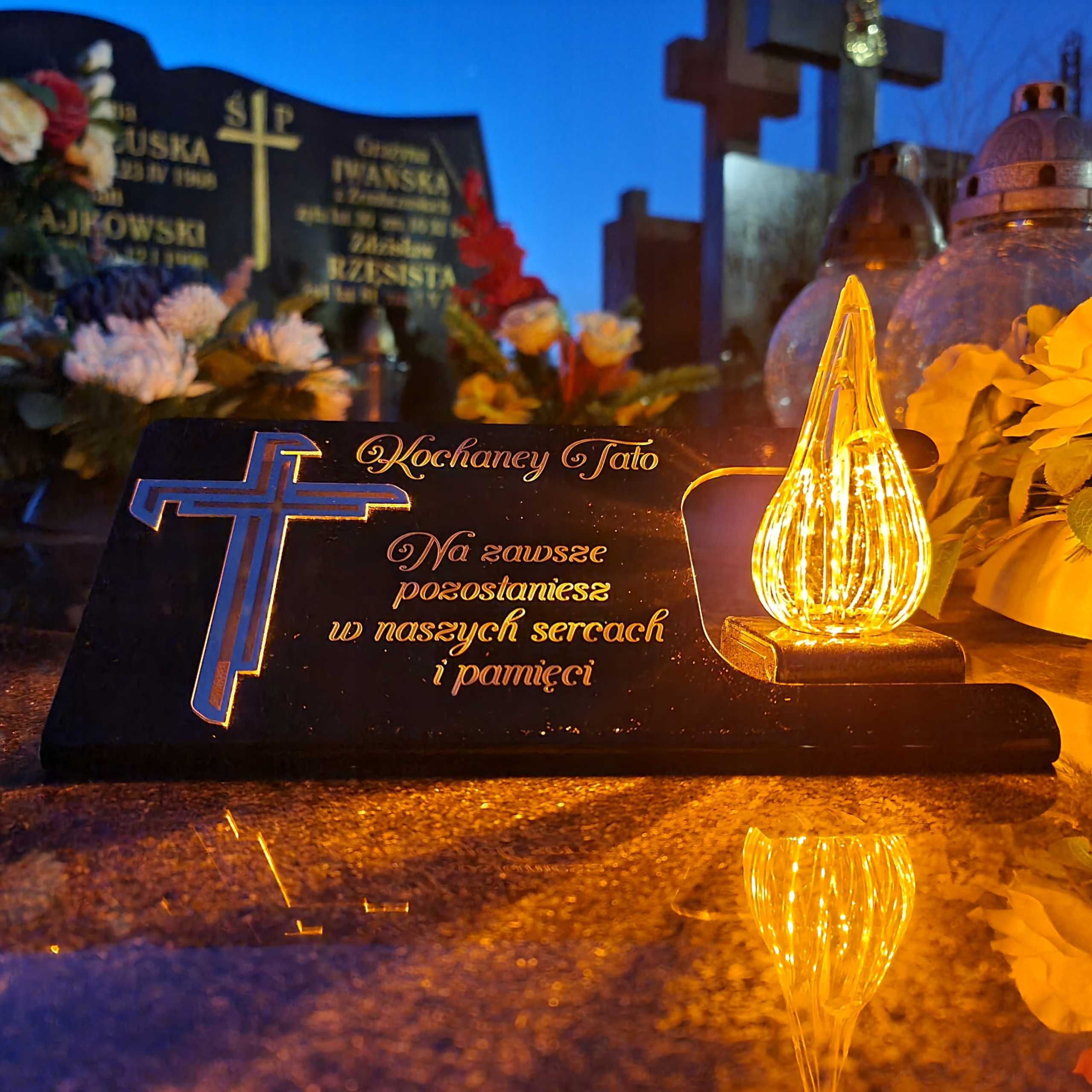 ZNICZ dla TATY podstawka na cmentarz LAMPKA LED wieczna latarenka