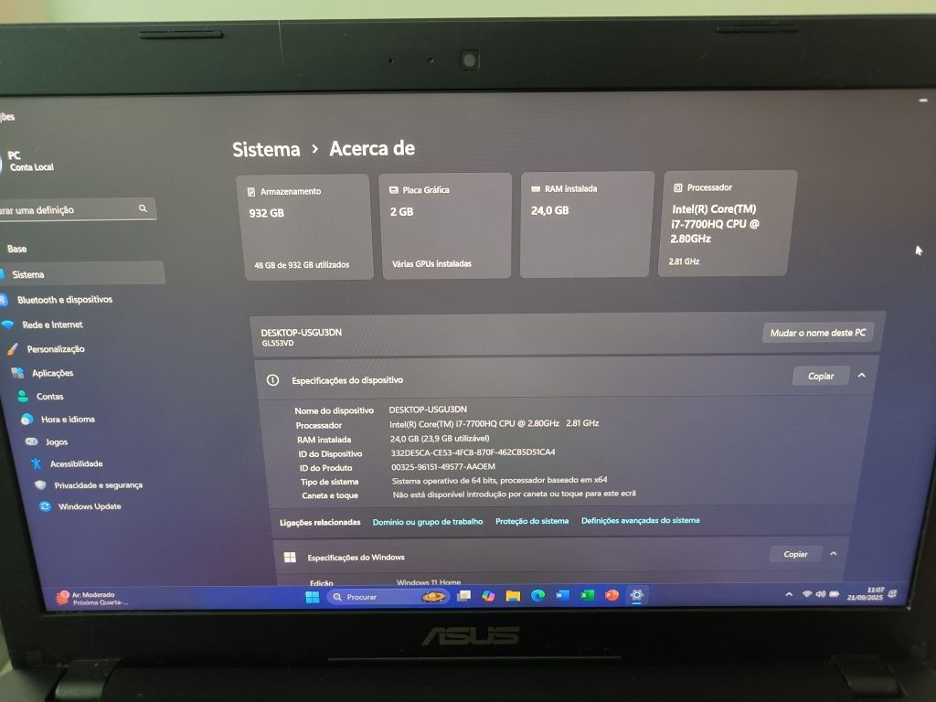 Portátil Asus Gaming GTX 1050 i7 24GB