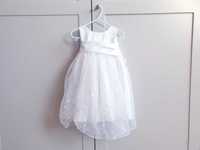 Piękna biała sukienka chrzest wesele 80 86 tiulowa atłasowa Handmade