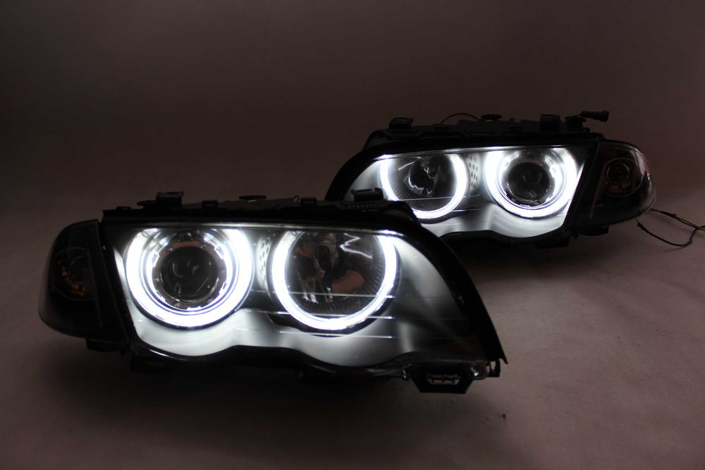 Lampy przednie przód BMW 3 E46 98-01 Sedan RINGI Angel Eyes SMOKE IGŁA