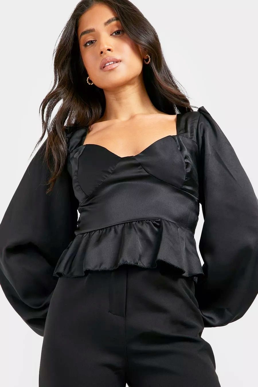 Женская черная сатиновая блуза топ Boohoo 12 (46-48) M