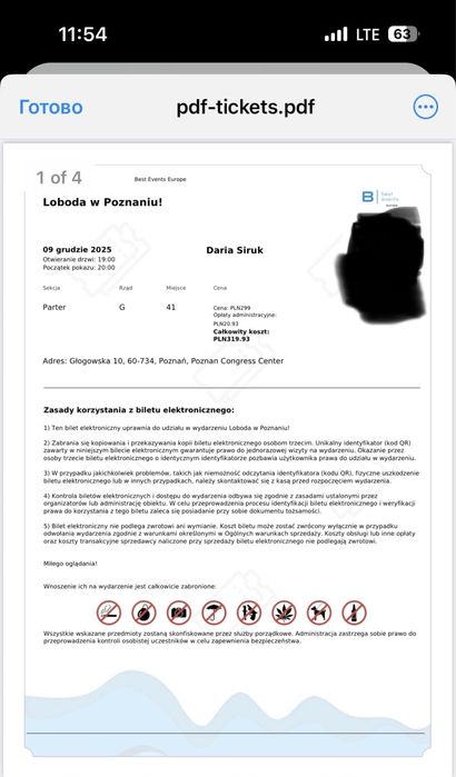 4 квитки на концерт Лободи у Познані