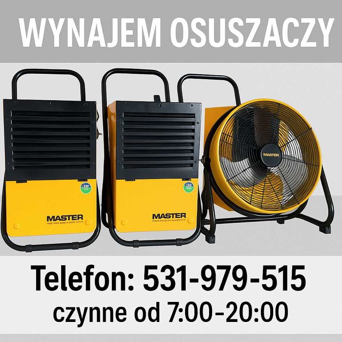 Osuszanie tynków, posadzek - Wynajem osuszaczy powietrza, wentylatorów