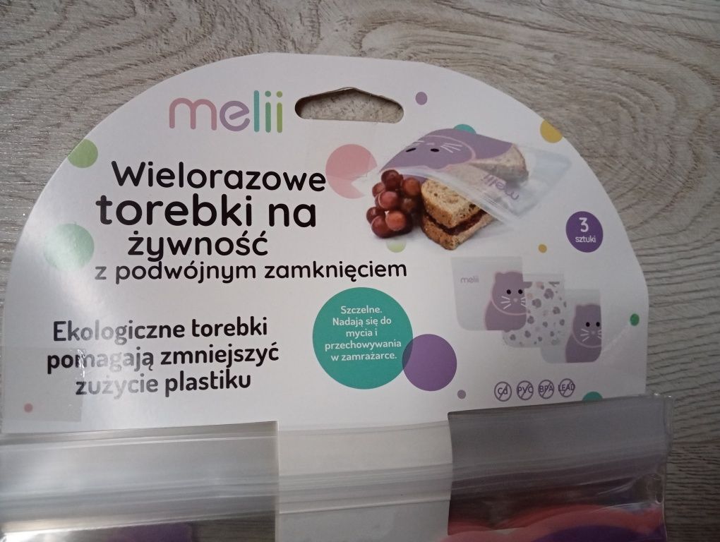 Melii wielorazowe torebki na żywność z podwójnym zamknięciem 3 sztuki