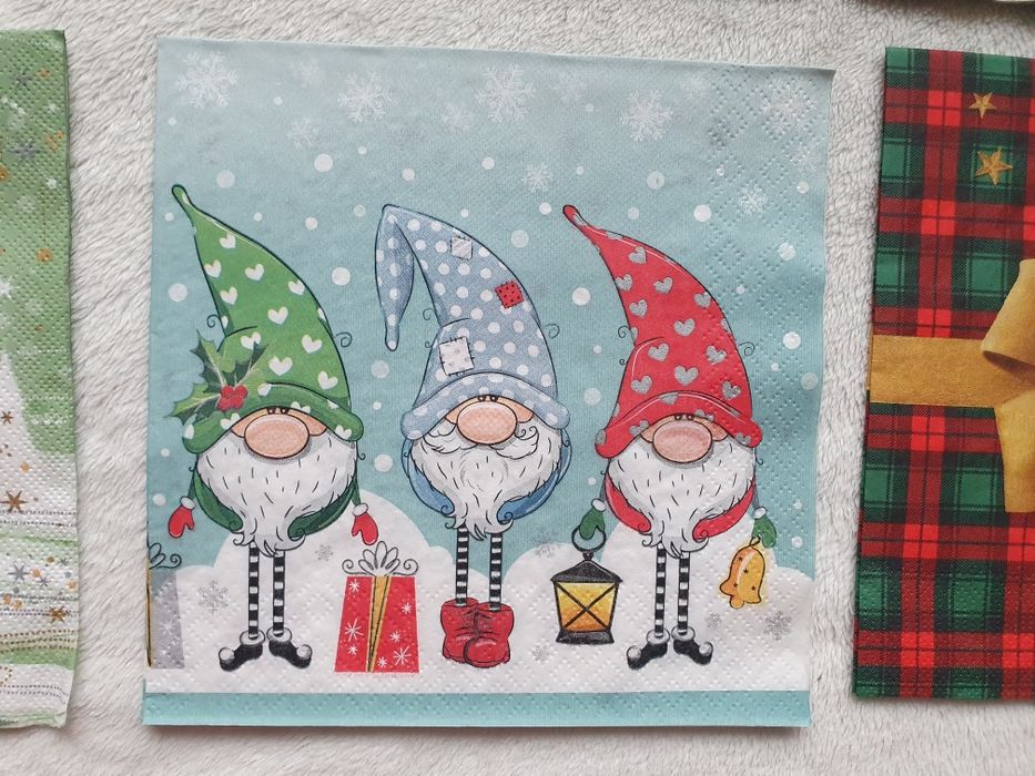 Serwetki papierowe zimowe świąteczne decoupage sowa skrzaty krasnale