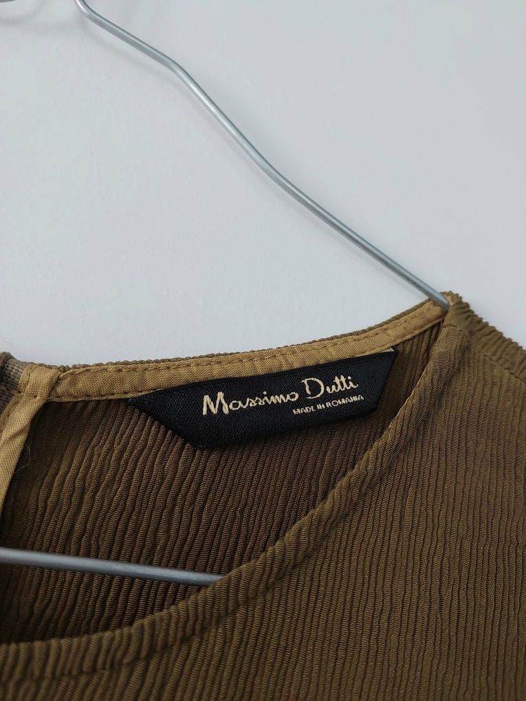 Sukienka Massimo dutti 34 XS khaki złota z paskiem prosta wiskozowa