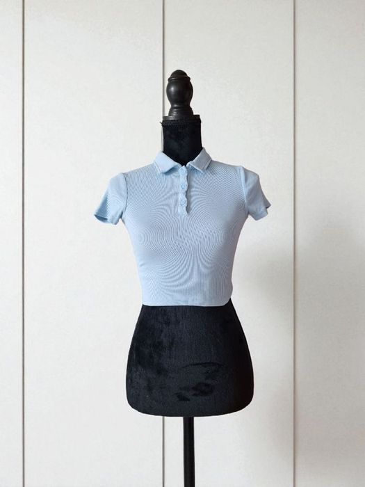Tshirt polo błękitny crop top XXS Sinsay